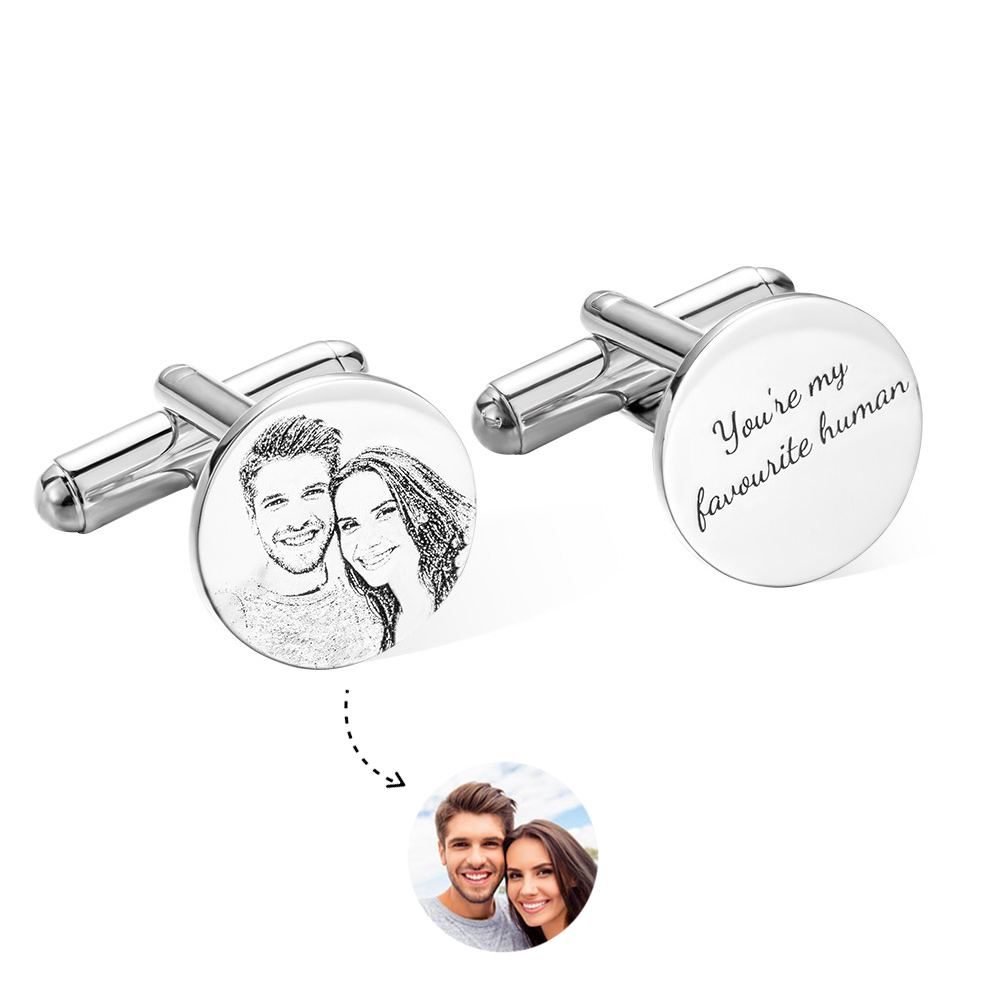 Boutons de manchette photo portrait personnalisés, boutons de manchette commémoratifs, boutons de manchette en acier inoxydable/argent sterling 925, cadeau d'anniversaire/fête des pères pour marié/homme/père