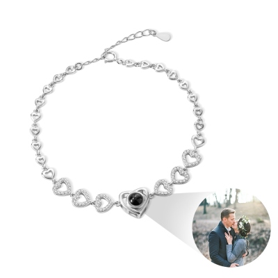 Custom Heart Photo Projection Bracelet with Zircon, Brass/Sterling Silver 925 Photo Bracelet, Picture Inside Bracelet, Christmas Gift, Gift for Her/Friend