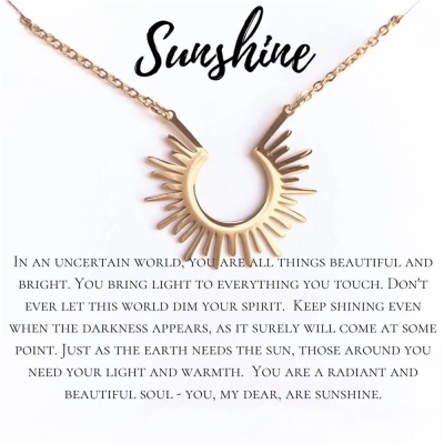 Sunshine Pendel Halsband med inspirerande budskap, du är mitt solsken, meningsfulla smycken med presentkort, motivationspresent till älskade/studenter