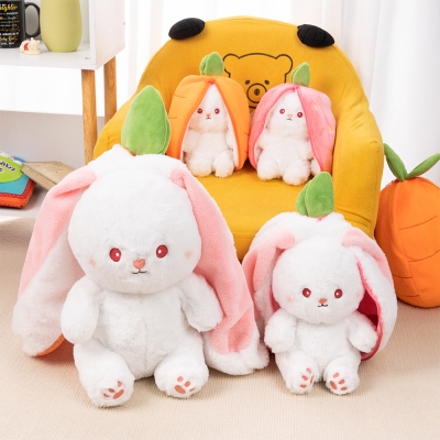 Nom personnalisé et année lapin en peluche, lapin en peluche carotte, lapin fraise, poupée de Pâques, cadeau de Pâques/anniversaire/rentrée scolaire pour enfants/fille/amis