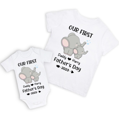 Chemises parent-enfant personnalisées avec nom d'éléphant, chemises assorties père fils, chemises de famille, t-shirts/barboteuses en coton, cadeau de fête des pères pour papa/grand-père