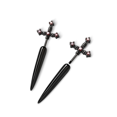 Custom Birthstone Sword Earrings, Punk Dagger Earrings, Stainless Steel Earrings, Gothic Jewelry for Women/Men, Illusion Earrings, Sword Ear Jacket