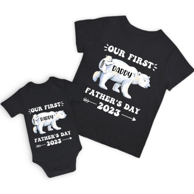 T-shirt personnalisé papa ours polaire et bébé ours polaire, notre première chemise de fête des pères, chemises ours polaire, chemise assortie en coton, cadeau pour papa/nouveau-né