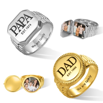 Custom Photo Engraved Signet Ring, Sterling Silver 925 Personalized Photo Locket Ring, Birthday/Father's Day/Memorial Gift for Dad/Husband/Lover