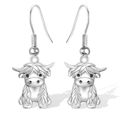 Highland Cow Earrings, Sterling Silver/Brass Jewelry, Animal Earrings, Dangle Earrings, Cow Lover Gifts, Birthday/Anniversary Gifts for Women/Girls