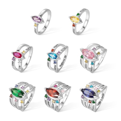 Custom 1-8 Names & Birthstones Marquise Ring, Birthstone Ring, Family Gift, Mother's Day Gift, Birthday/Christmas Gift for Mom/Grandma