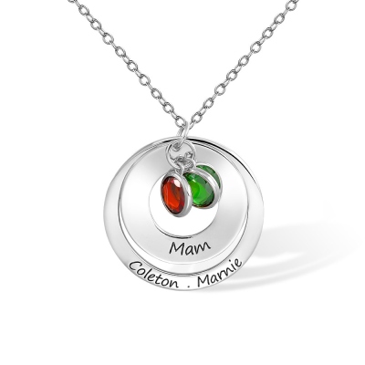 Custom Grandma Necklace or Keychain, Engraved Mother Circle with Birthstone, Personalized Name Necklace/Keychain, Gift for Mom/Grandmother/Family