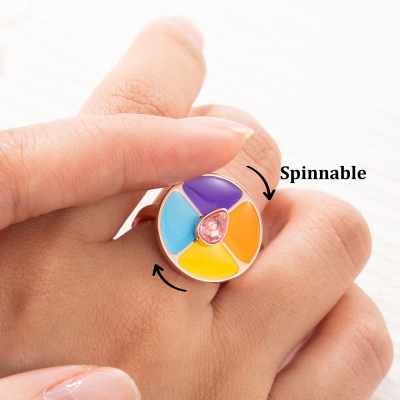 Enamel Spinning Wheel Ring with Birthstone, Name Wheel Spinner, Spinning Prize Wheel, Decision Maker Wheel Ring, Gift for Coworker/Girlfriend
