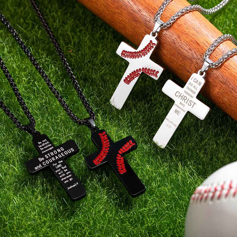 Collier verset biblique personnalisé, collier pendentif croix, collier football/baseball pour garçon, bijoux religieux, cadeau pour baptême/première communion