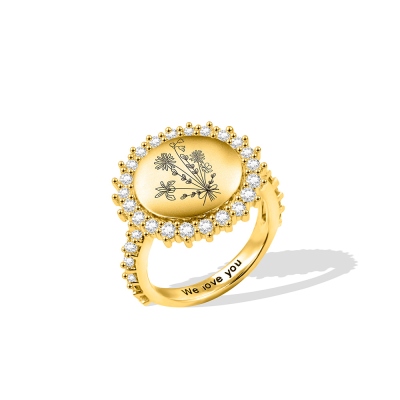 Custom 1-8 Birth Flower Circle Ring, Mother's Ring, Best Friend Ring, Women's Jewelry, Birthday/Mother's Day/Anniversary Gift for Mom/Wife/Girlfriend