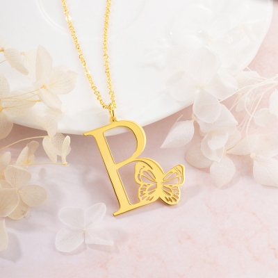 Personalized Initial Pendant Necklace with Butterfly, Dainty Initial Necklace, Summer Jewelry Gift, Birthday Gift, Bridesmaid Gift, Gift For Her