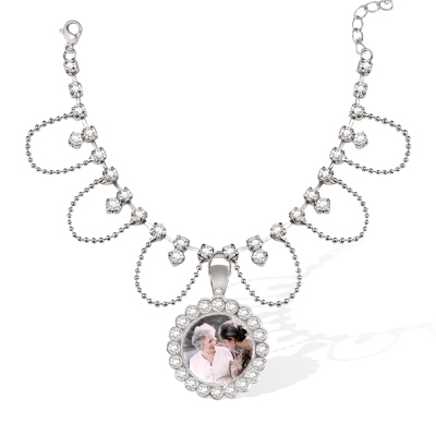Custom Bridal Photo Anklet with Zircon and 1-5 Photo Text Charms, Adjustable Memorial Anklet, Photo Wedding Bouquet Charms, Wedding Gift for Her