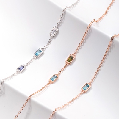 Custom 1-6 Square Birthstone Necklace, Dainty Necklace, Family Birthstone Jewelry, Mother's Day/Birthday ​Gift for Mom/Grandma/Her