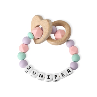 Jouet de bébé sensoriel avec nom personnalisé, jouet de violon personnalisé, jouet en bois pour bébé, anneau en silicone pour bébé, cadeau de fête prénatale, cadeau pour nouveau-né/bébé