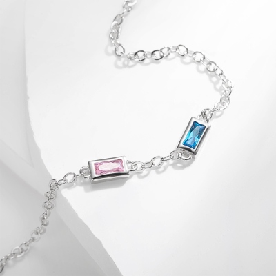 Personalized Rectangular Birthstone Bracelet, Dainty Birthstone Bracelet, Family Birthstone Bracelet, Mother's Day/Anniversary Gift for Mom/Wife