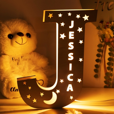 Personalized Night Lights with Engraved Name, 26 Letters Star and Moons Lamp for Nursery Decor &amp; Kids Room Decor, Personalized Gifts