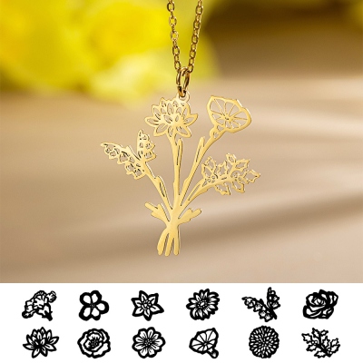 Collier de bouquet de fleurs de naissance personnalisé, collier de famille, cadeaux de fête des mères/anniversaire, cadeaux pour grand-mère/maman