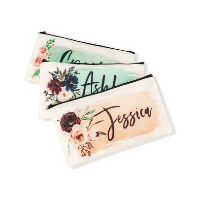 Personalized Makeup Bag for Women, Bridesmaid Proposal Gifts, Custom Monogram Canvas Cosmetic Pouch, Wedding Gifts, Makeup Gift Set