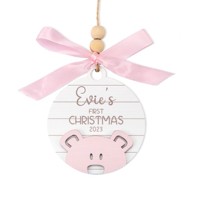 Personalized Baby's 1st Christmas Ornament 2023, Custom Name Ornament, Wooden Ornament, Bear Decor, Bow Decor, Baby Keepsake, Baby Shower Gift