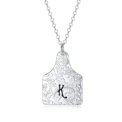 Custom Cattle Tag Necklace with Initial/Logo, Sterling Silver 925 Brand Necklace, Cowgirl's Jewelry, Women's Gift for Mom/Girlfriend/Daughter/Friend