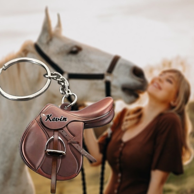 Porte-clés plat de selle personnalisé, porte-clés acrylique, décoration de cheval, accessoire de selle, cadeau de Noël, cadeau d'équitation, cadeau pour amateur de chevaux