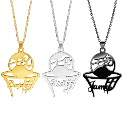 Custom Name and Number Basketball Necklace, Sterling Silver 925 Sports Pendant Jewelry, Gift for Sports Lover/Basketball Athlete/Coach/Friends