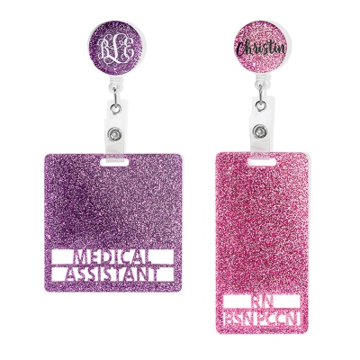 Custom Glitter ID Badge Reel & Badge Buddy, Acrylic RN Badge Reel & Card Holder, X-Ray Marker Parker, Gift for Nurse/Doctor/Medical Students