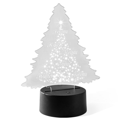 Personalized Family Name Christmas Tree Night Light, Acrylic LED Sign, Colorful Night Lamp Room Decor, Cute Family Xmas Ornament, Gift for Family