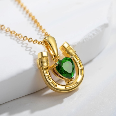 Personalized Birthstone Horseshoe Necklace, Love & Lucky Necklace, Heart Birthstone Jewelry, Birthday/Wedding Gift for Daughter/Horse Lover/Bridesmaid