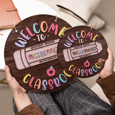 Letrero personalizado para puerta de maestro, decoración de oficina de madera para maestros, letrero de bienvenida para colgar en la puerta del aula, día del maestro/apreciación/fin de año/regalo de regreso a la escuela