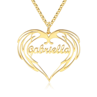 Collier personnalisé avec prénom en forme de cœur avec ailes d'ange, bijoux pour femme en argent sterling 925, cadeau d'anniversaire/fête des mères pour maman/épouse/famille/meilleures amies