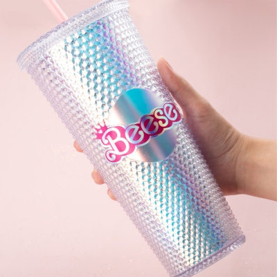 Custom Pink or Blue Holographic Doll Name Vinyl Sticker, Stationery/Office Supplies/Bottle Tag, Waterproof Label, Gift for Family/Friends/Colleagues