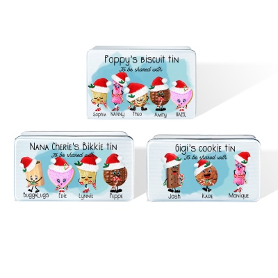 Personalized Name Funny Cookie Tin, Custom Family Christmas Ornament, Cartoon Snack Jar, Cookie Storage Tin, Christmas Gifts for Kids/Friends/Grandma