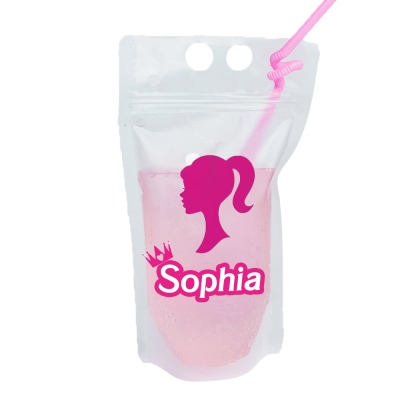 Pochettes à boissons personnalisées de 500 ml pour poupée rose, lot de 2, pochettes à doigts pour enterrement de vie de jeune fille, verres roses pour fête d'anniversaire, cadeaux de demoiselle d'honneur