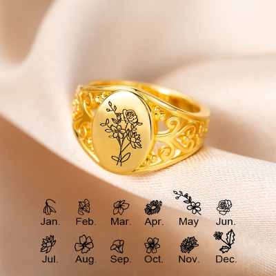 Personalized Birth Flowers Ring, Custom Birthflowers Family Ring, 925 Sterling Silver Bouque Ring, Personalized Ring for Women, Gift for Her