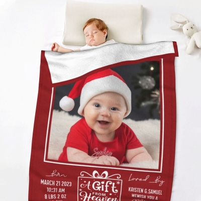 Personalized Photo Blanket for Baby, Custom Name Cozy Flannel Blanket, Baby Keepsake, Baby Shower Gifts, Birthday/Christmas Gifts for Newborn