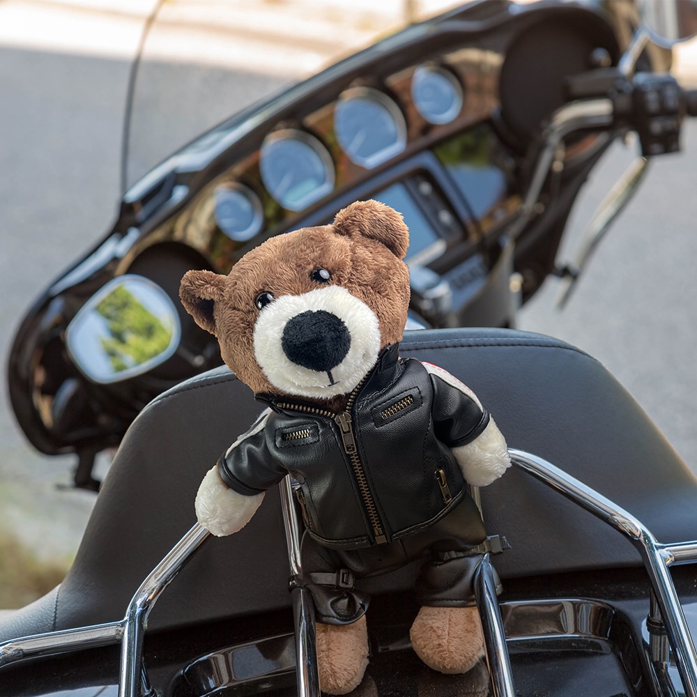 Poupée de jouets d'ours de moto, mini ours de moto avec des jouets de casque, ours de coureur avec le nom personnalisé, cadeau d'ours de tenue de motard de cavalier pour des amis
