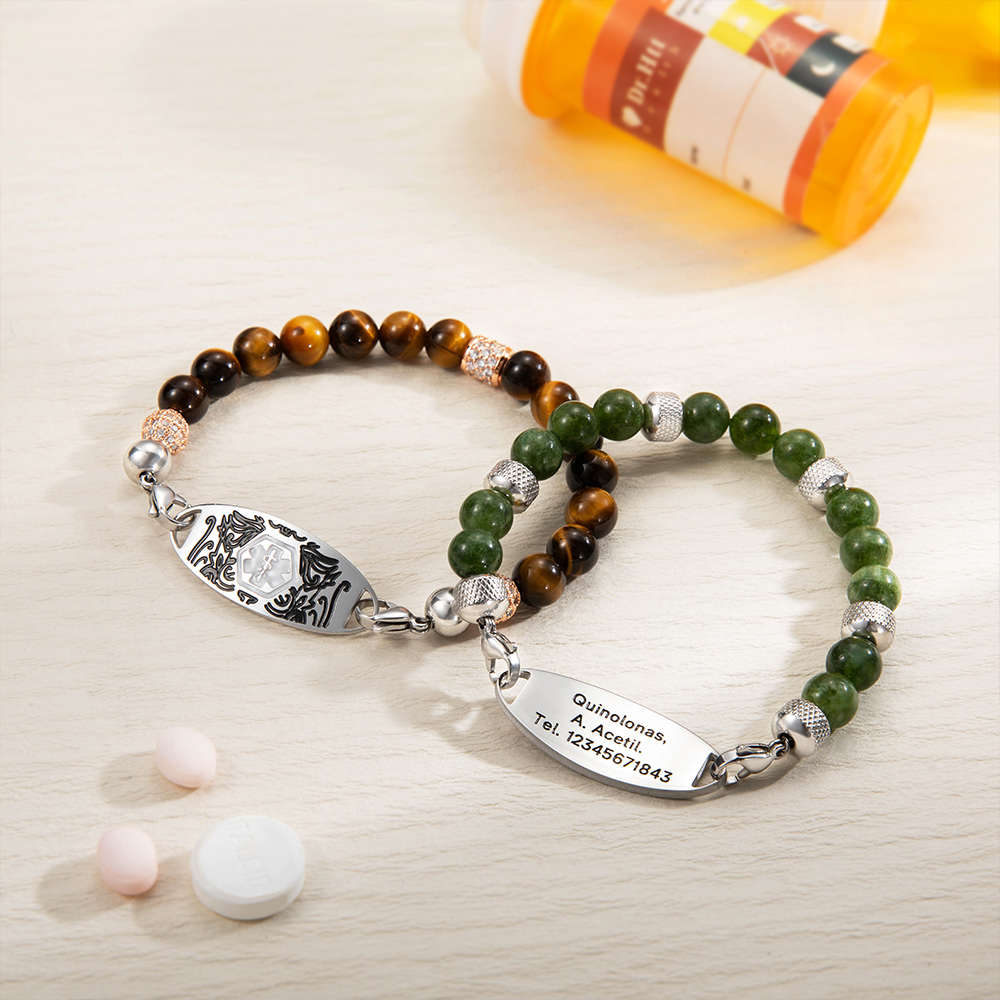 Custom Medical Alert Bracelet, 7 Chakras Beaded Emergency Bracelet, Medical Id Bracelet, Engraved Bracelets for Grandma/Grandpa, Christmas Gift