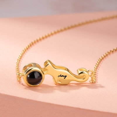 Custom Name Projection Pet Charm Necklace, I Love You in 100 Languages Women's Photo Jewelry, Birthday/Mother's Day Gift for Grilfriend/Wife/Pet Lover