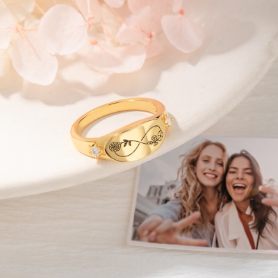 Custom Infinity 2 Birth Flowers Ring, Personalized Name Engraved Silver Ring, Women's Jewelry, Birthday Gifts, Gifts for Friends/Sister/Couples