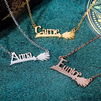 Custom Name Witch Broom Necklace, Magic Broom Name Pendant Chain, Sterling Silver 925 Jewelry, Birthday/Christmas/Anniversary Gift for Women/Girls