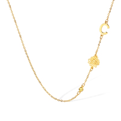 Custom Birthflower & Birthstone Necklace with Initial, Family Bouquet Necklace, Memorial Jewelry, Birthday/Christmas Gifts, Gifts for Mom/Grandmom/Her