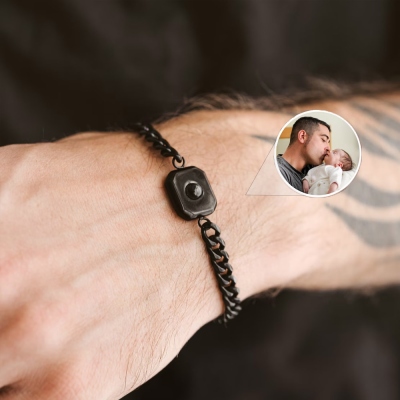 Bracelet de projection de photo personnalisé, bracelet commémoratif réglable en argent sterling 925 pour hommes, cadeau d'anniversaire/fête des pères pour père/lui/famille