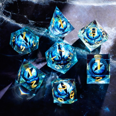 Dragon Eyes Watcher Liquid Core Resin Sharp Edge Dice Set, Liquid Core DND Dice, Dragon Eyes Dice