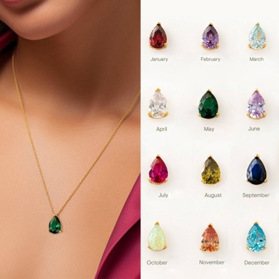 Custom Teardrop Birthstone Necklace, Birthstone Jewelry, Mother's Day/Birthday/Anniversary/Christmas Gift for Women and Girls