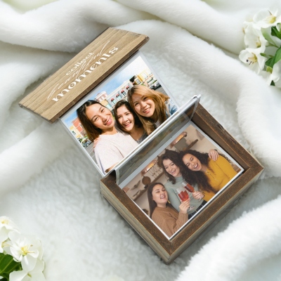 Album photo personnalisé à retirer, cadre photo pliable dans une boîte en bois, souvenir de collection, cadeau d'anniversaire/de Noël pour la famille/les amis/les amoureux