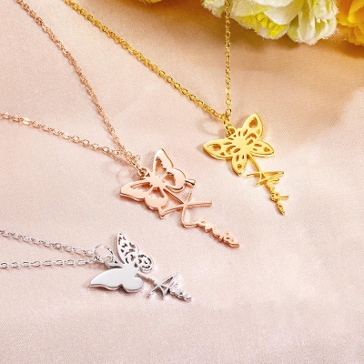 Collier personnalisé avec nom de papillon de naissance, bijoux pour femmes en argent sterling 925, cadeau d'anniversaire/demoiselle d'honneur/fête des mères pour maman/épouse/famille/meilleures amies