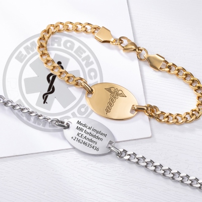 Bracelets d’identification d’alerte médicale avec gravure gratuite pour hommes, femmes, enfants et personnes âgées, bracelet réglable, bracelet d’urgence, bracelet d’alerte médicale