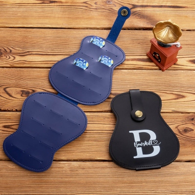Custom Guitar Pick Holder with Starry Sky Picks, Leather Guitar Pick Case, Pick Holder Keychain, Music Accessory, Gift for Music Lovers/Guitarists