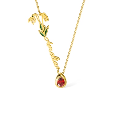 Personalized Birth Flower & Birthstone Necklace with Name, Women's Jewelry, Birthday/Mother's Day/Valentine's Day Gift, Gift for Mom/Daughter/Her